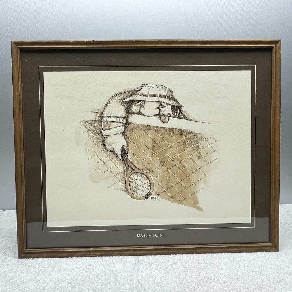 GUC Vntg Framed Tennis Print, "Match Point," #733, Artist Gary Patterson, 21" L